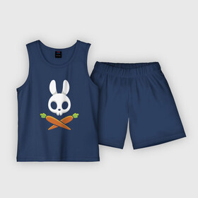 Детская пижама с шортами хлопок с принтом Череп кролика с двумя морковками в Белгороде,  |  | Тематика изображения на принте: carrot | ears | hare | rabbit | skull | заяц | кролик | морковь | уши | череп