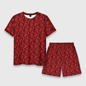 Мужской костюм с шортами 3D с принтом Красные психоделический смайлы в Белгороде,  |  | паттерн | психоделика | растекание | смайл | смайлики | эмодзи