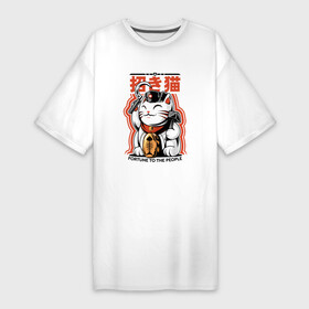 Платье-футболка хлопок с принтом Maneki neko Japanese в Белгороде,  |  | japan | japan style | japanese | japanese style | monster | кот | котик | манэки нэко | монстр | нэко | тренд | тренды | япония | японский стиль