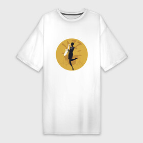 Платье-футболка хлопок с принтом Jazz Woman в Белгороде,  |  | jazz | music | африка | блюз | джаз | мелодия | музыка | музыкант | оркестр | саксофон | труба
