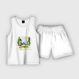Детская пижама с шортами хлопок с принтом Летний абстрактный пейзаж в Белгороде,  |  | 2022 | абстракция | акварель | арт | геметрический | картина | картинка | крым | лес | лето | маркер | небо | пейзаж | поляна | природа | солнце | узор