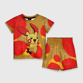 Детский костюм с шортами 3D с принтом Веселый Пикачу с крестиком в Белгороде,  |  | pocket monster | pokemon | аниме | карманный монстр | пикачу | покемон | существо