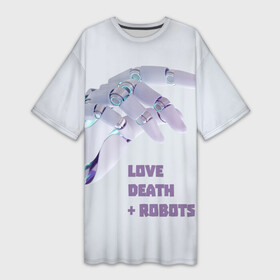 Платье-футболка 3D с принтом Любовь. Смерть. Роботы: кто ты в Белгороде,  |  | robot | robots | андроид | биоробот | будущее | искусственный интеллект | машина | механическая рука | разум | робот | роботы | рука | сериал | фантастика | фильм