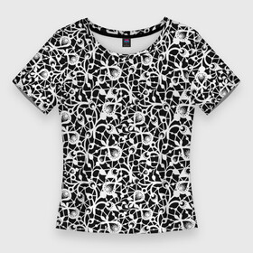 Женская футболка 3D Slim с принтом Черно белый кружевной ажурный узор в Белгороде,  |  | black and white | lace | ажурный | белое кружево | кружевной узор | черно белый