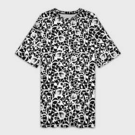 Платье-футболка 3D с принтом Черно белый кружевной ажурный узор в Белгороде,  |  | black and white | lace | ажурный | белое кружево | кружевной узор | черно белый