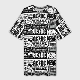 Платье-футболка 3D с принтом THE TEXTURE OF LEGENDARY ROCK BANDS в Белгороде,  |  | Тематика изображения на принте: ac dc | linkin park | metallica | nirvana | группы | музыкальная | популярные | рок