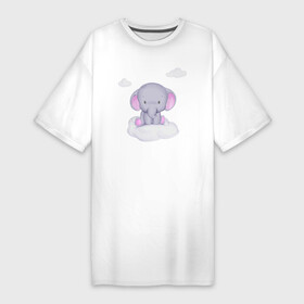 Платье-футболка хлопок с принтом Милый Слонёнок Сидит На Облачке Среди Облаков в Белгороде,  |  | animals | beast | cute | животные | звери | милый | облако | слон | слонёнок