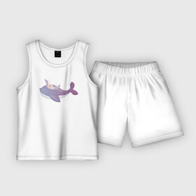Детская пижама с шортами хлопок с принтом Милый Кит С Цветами в Белгороде,  |  | animals | cute | животные | кит | киты | милые | море | природа | цветы