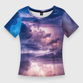 Женская футболка 3D Slim с принтом Stormy sky в Белгороде,  |  | гроза | грозовое небо | грозовые облака | молния | небо | облака | тучи