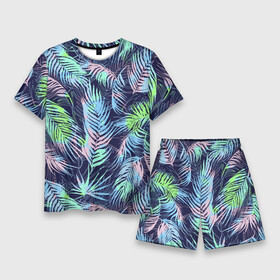 Мужской костюм с шортами 3D с принтом Разноцветные Листья Пальм в Белгороде,  |  | jungles | palm | palm tree | summer | букет | деревья | джунгли | лето | листья | пальма | природа | растение | флора | чёрный