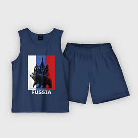 Детская пижама с шортами хлопок с принтом Медведь и кремль в Белгороде,  |  | bear | russia | кремль | медведь | россия | флаг россии