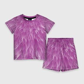 Детский костюм с шортами 3D с принтом Фиолетовый мех в Белгороде,  |  | мех | пушистый | пушистый принт | фиолетовый | фиолетовый мех