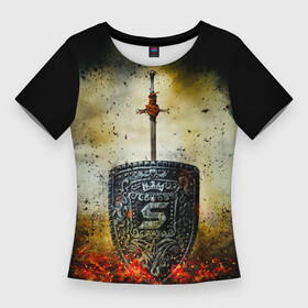 Женская футболка 3D Slim с принтом Skillet щит и меч в Белгороде,  |  | skilet | skillet | альтернативный | гранж | группа | джен леджер | джон купер | индастриал | кори купер | метал | ню | пост | рок | рок группа | сет моррисон | симфоник | скилет | хард | христианский
