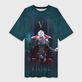 Платье-футболка 3D с принтом Вампирская Империя в Белгороде,  |  | v rising | вампир | женщина | игра | кровь | логотип | магия | надпись | название | трон | череп