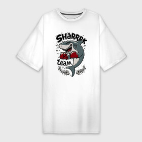 Платье-футболка хлопок с принтом Shark boxing team в Белгороде,  |  | boxing gloves | fangs | fin | force | jaw | power | shark | tail | team | teeth | акула | бокс | зубы | клыки | мощь | пасть | перчатки | плавник | сила | хвост