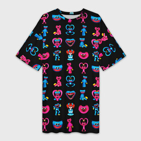 Платье-футболка 3D с принтом POPPY PLAYTIME HAGGY WAGGY AND KISSY MISSY PATTERN (ПАТТЕРН) в Белгороде,  |  | haggy waggy | kissy missy | poppy playtime | игра | кисси мисси | монстр | плэйтайм | попи плей тайм | попи плэй тайм | попиплейтам | попиплэйтайм | поппи плейтайм | поппиплэйтайм | розовы | хагги вагги | хаги ваги