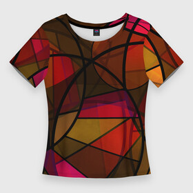 Женская футболка 3D Slim с принтом Абстрактный узор в оранжево красных тонах в Белгороде,  |  | Тематика изображения на принте: abstraction | brown | абстрактный узор | коричневый | красный | круги | оранжевый
