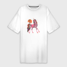 Платье-футболка хлопок с принтом UNICORN HORSE в Белгороде,  |  | волшебный | животное | забавный | звезды | красочный | лошадь | миф | радуга | рог | розовый | фантазия | цветной