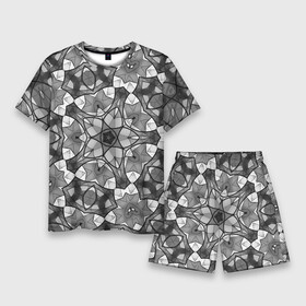 Мужской костюм с шортами 3D с принтом Черно белый геометрический мозаичный узор в Белгороде,  |  | Тематика изображения на принте: geometric   pattern | mosaic | геометрический узор | мозаика | серый | черно белый