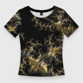 Женская футболка 3D Slim с принтом Черный с золотым фрактал мини  Абстракция в Белгороде,  |  | абстракция | геометрия | золото | металлик | фрактал | черный