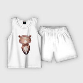 Детская пижама с шортами хлопок с принтом Медведица в бусах в Белгороде,  |  | Тематика изображения на принте: bear | бусы | медведица | медведь | мишка | плюшевый