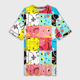 Платье-футболка 3D с принтом COLORED GEOMETRIC SHAPES в Белгороде,  |  | абстракция | графический | декоративные | желтый | зеленый | квадраты | красный | красочный | круги | линии | разноцветные | розовый | синий | треугольник | треугольники | узоры | фиолетовый | форма
