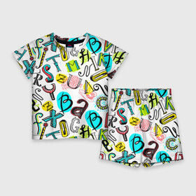 Детский костюм с шортами 3D с принтом COLOR ENGLISH ALPHABET в Белгороде,  |  | Тематика изображения на принте: алфавит | английский | буквы | цвета | язык