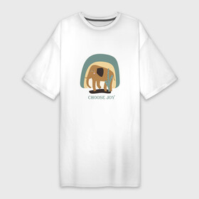 Платье-футболка хлопок с принтом CHOOSE THE JOY OF THE ELEPHANT в Белгороде,  |  | животное | кактус | милый | очаровательный | природа | цитаты