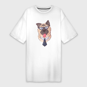 Платье-футболка хлопок с принтом Бульдог офисный клерк в очках в Белгороде,  |  | бульдог | коллега | офис | офисный | пес | собака