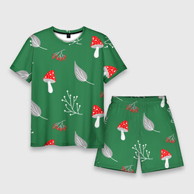 Мужской костюм с шортами 3D с принтом Грибочки на зеленом фоне, паттерн в Белгороде,  |  | Тематика изображения на принте: berries | berry | cottagecore | forest | gray | mushroom | red | white | белый | бесшовный | ветки | веточки | грибочки | грибы | детский | зелены | красный | лес | лето | листики | листья | милый | минималистичный | мухоморы | осень