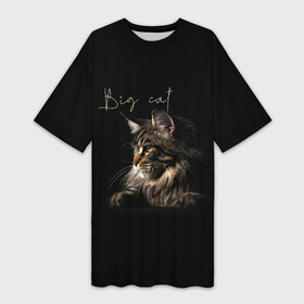 Платье-футболка 3D с принтом Big cat Maine Coon в Белгороде,  |  | кот | кошка | мейн кун | надпись | питомец | профиль | хищник