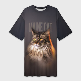 Платье-футболка 3D с принтом Maine cat в Белгороде,  |  | животное | кот | кошка | мейн кун | надпись | питомец | хищник | шерсть