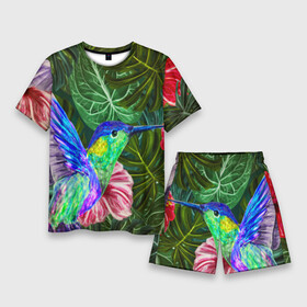 Мужской костюм с шортами 3D с принтом Колибри живопись в Белгороде,  |  | живопись | зеленый | колибри | красный | листок | природа | птица | синий | цветок