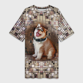 Платье-футболка 3D с принтом DIGITAL ART  ДЕВУШКА  СОБАКА  ПРЯМОУГОЛЬНИКИ в Белгороде,  |  | digital | девушка | девушка с собакой | девушка с щенком | прямоугольники | цифровой портрет | щенок