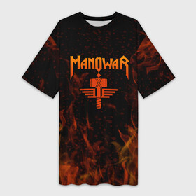 Платье-футболка 3D с принтом Manowar  ПЛАМЯ в Белгороде,  |  | man of war | manowar | music | rock | мановар | музыка | рок