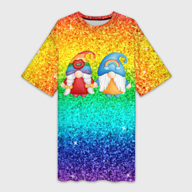Платье-футболка 3D с принтом Радужные гномики в Белгороде,  |  | гномики | гномы | радуга | радужные