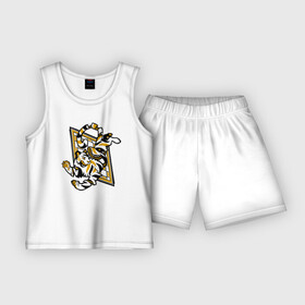 Детская пижама с шортами хлопок с принтом Развязанный в Белгороде,  |  | абстракция | арт | животные | звери | золотой цвет | тигр | чёрно белый