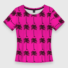 Женская футболка 3D Slim с принтом TEXTURE OF PALM TREES IN COLOR в Белгороде,  |  | black | colored | деревья | пальмы | цветной | черный