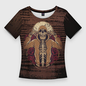 Женская футболка 3D Slim с принтом Скелет в одежде в Белгороде,  |  | арт | графика | одежда | скелет | череп