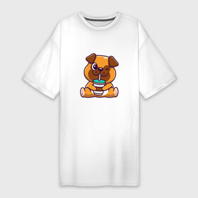 Платье-футболка хлопок с принтом Drinking Dog в Белгороде,  |  | animals | dog | бульдог | гав | друг | животные | пёс | питомец | собака | собачка | щенок
