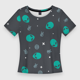 Женская футболка 3D Slim с принтом Aliens pattern в Белгороде,  |  | aliens | pattern | звезды | космос | пришельцы | чужие