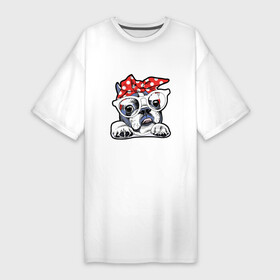 Платье-футболка хлопок с принтом BULLDOG WITH GLASSES AND A BANDANA в Белгороде,  |  | dog lover | french | funny | pet | puppy | домашнее животное | забавный | любитель собак | милый | французский | щенок