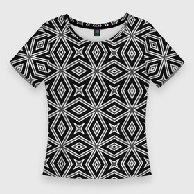 Женская футболка 3D Slim с принтом Черно белый узор геометрический ромбы в Белгороде,  |  | black and white | geometric | geometric shapes | геометрические фигуры | геометрический узор | ромбы | современный | черный | черный и белый