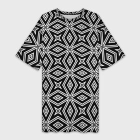 Платье-футболка 3D с принтом Черно белый узор геометрический ромбы в Белгороде,  |  | black and white | geometric | geometric shapes | геометрические фигуры | геометрический узор | ромбы | современный | черный | черный и белый
