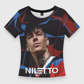 Женская футболка 3D Slim с принтом Нилетто и красно синие разводы в Белгороде,  |  | niletto | данил прытков | музыка | нилетто | певец | поп