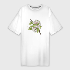 Платье-футболка хлопок с принтом Нежные цветы на веточке в Белгороде,  |  | белые цветы | весна | груша | лето | листочки | листья | нежный | розовые цветы | сочный | цветочки | цветущее | цветы | яблоня | яркий
