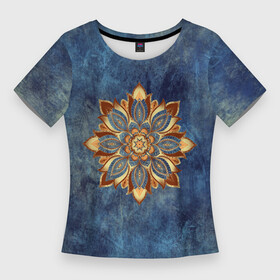 Женская футболка 3D Slim с принтом Мандала цветок в Белгороде,  |  | веган | выцветший | джинса | джнсовый | зож | йога | лепестки | мантра | медитация | потертый | узор | цветок | чакры | эзотерика