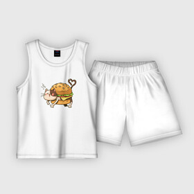 Детская пижама с шортами хлопок с принтом Кот  гамбургер в Белгороде,  |  | бигмак | гамбургер | кот | котенок | кошка | мак | макдональдс