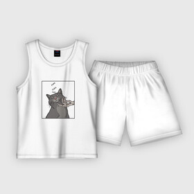 Детская пижама с шортами хлопок с принтом Все Любят Котиков в Белгороде,  |  | cat | love | scull | киса | кости | кот | котейка | котенок | котэ | кошка | любовь | милый | мимими | скелет | череп