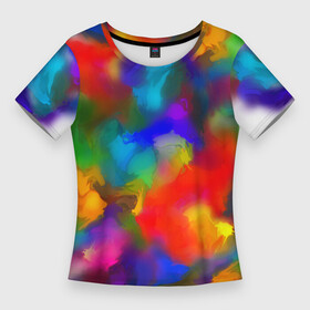 Женская футболка 3D Slim с принтом Палитра художника в Белгороде,  |  | взрыв красок | краски | многоцветие | палитра | радуга | разноцветная палитра